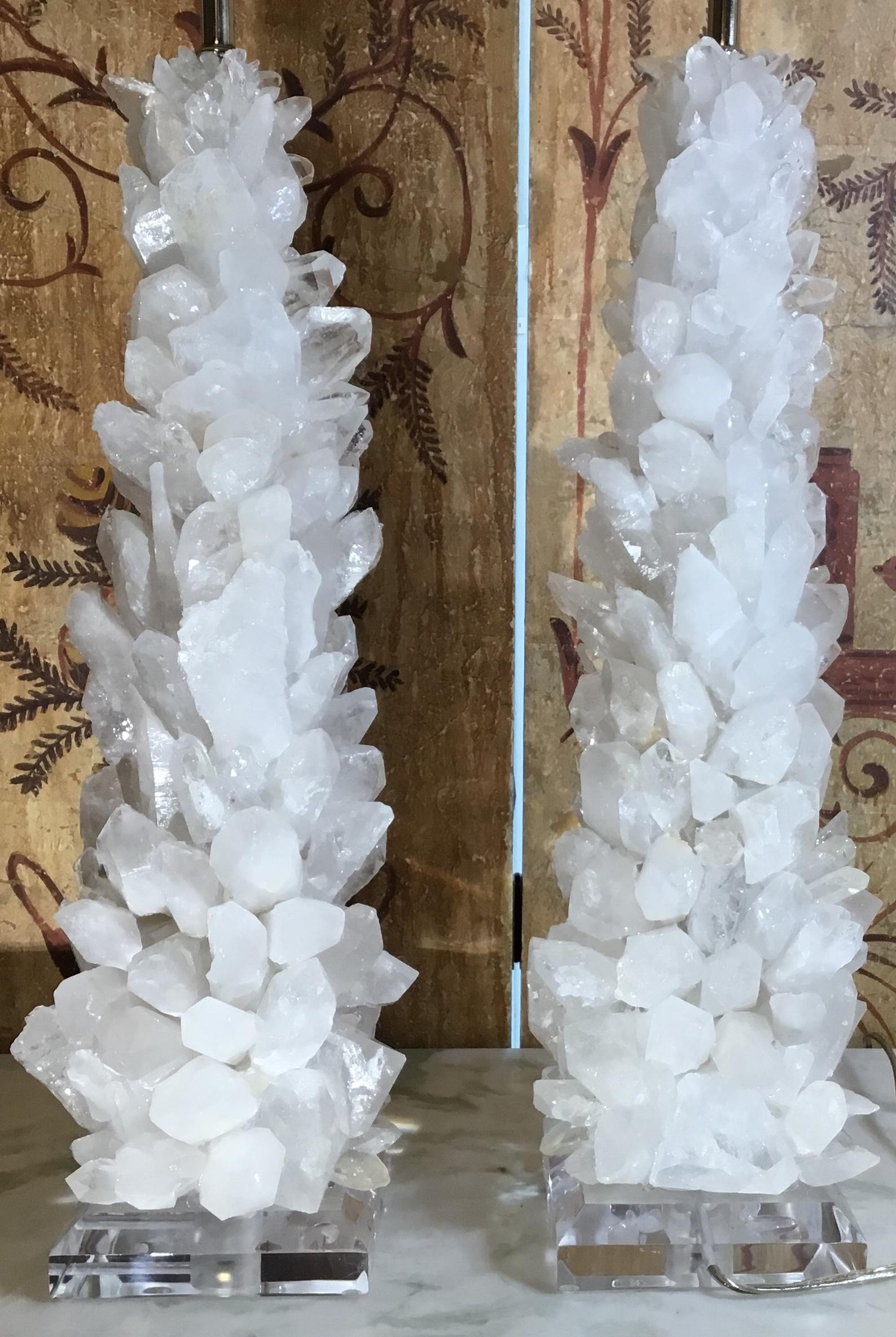 Pair of Fantastic White Quartz Crystal Table Lamps 4