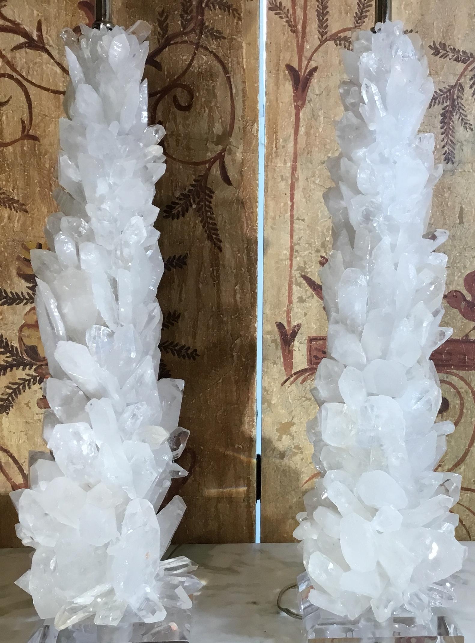 Pair of Fantastic White Quartz Crystal Table Lamps 5