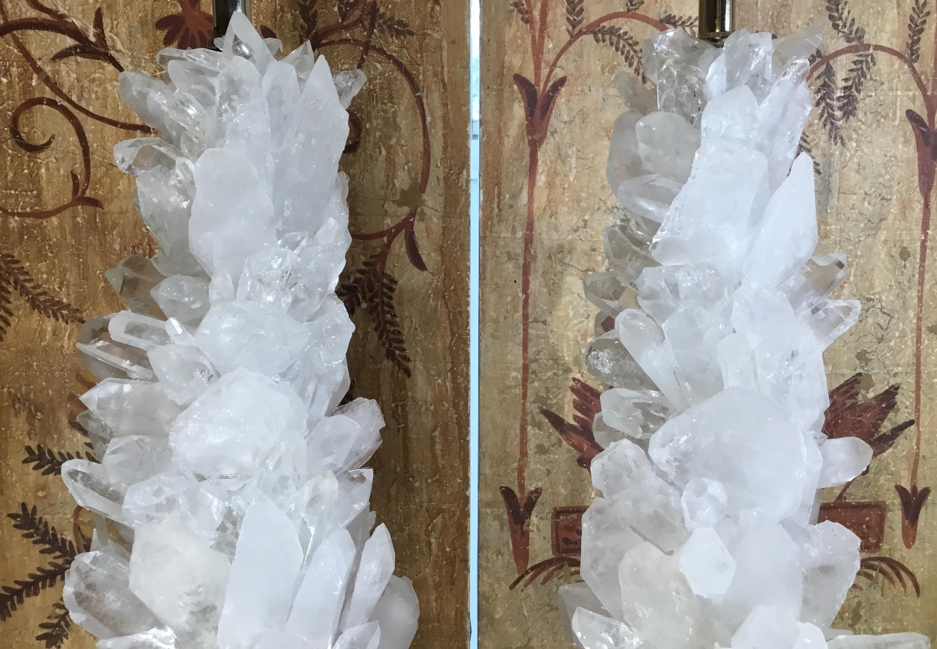 Pair of Fantastic White Quartz Crystal Table Lamps 6