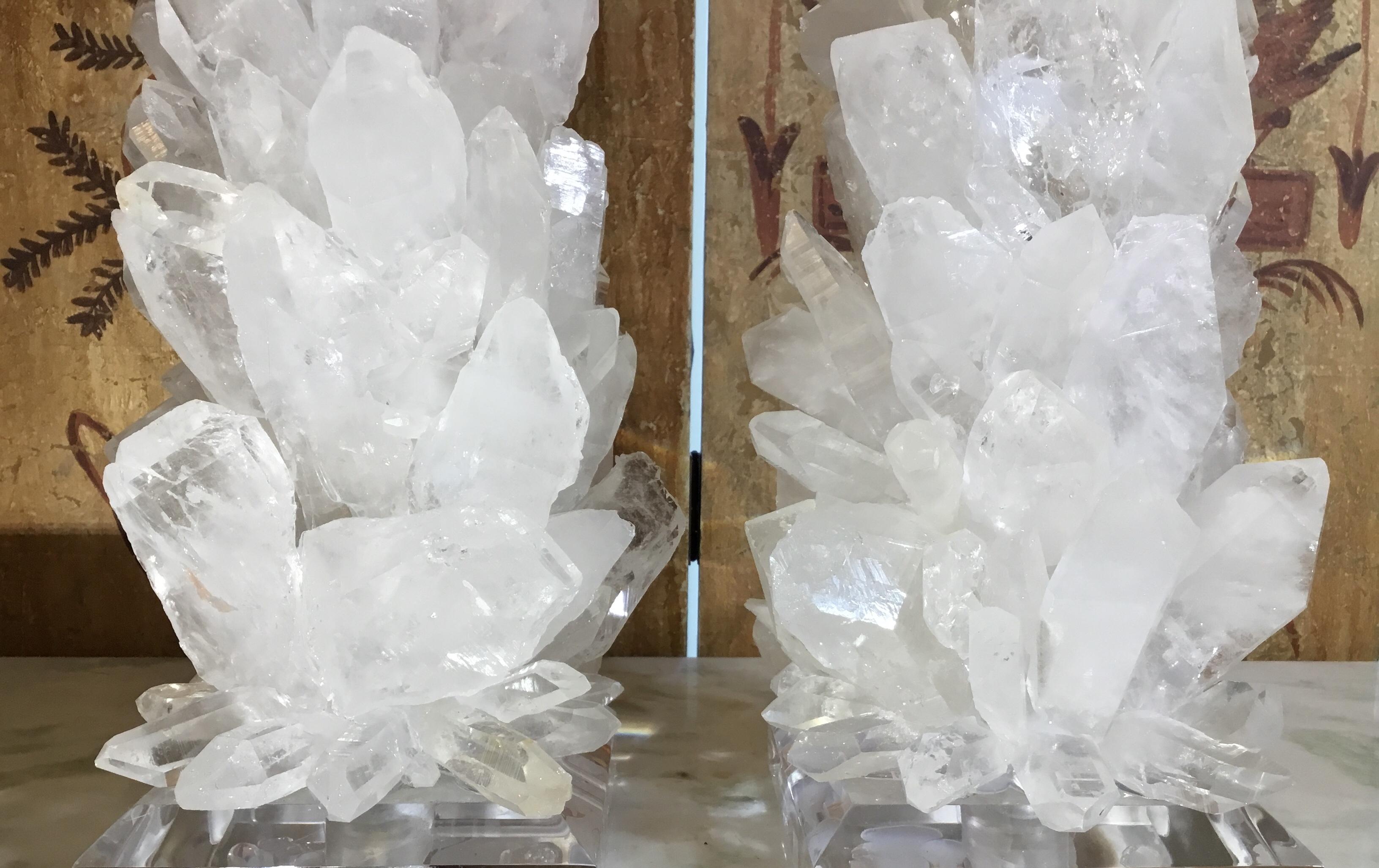 Pair of Fantastic White Quartz Crystal Table Lamps 8