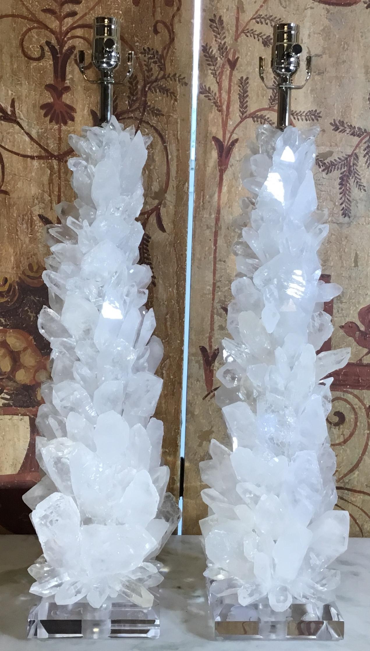 Pair of Fantastic White Quartz Crystal Table Lamps 9