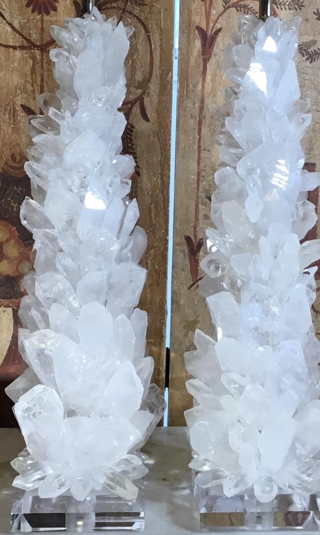 Pair of Fantastic White Quartz Crystal Table Lamps 10