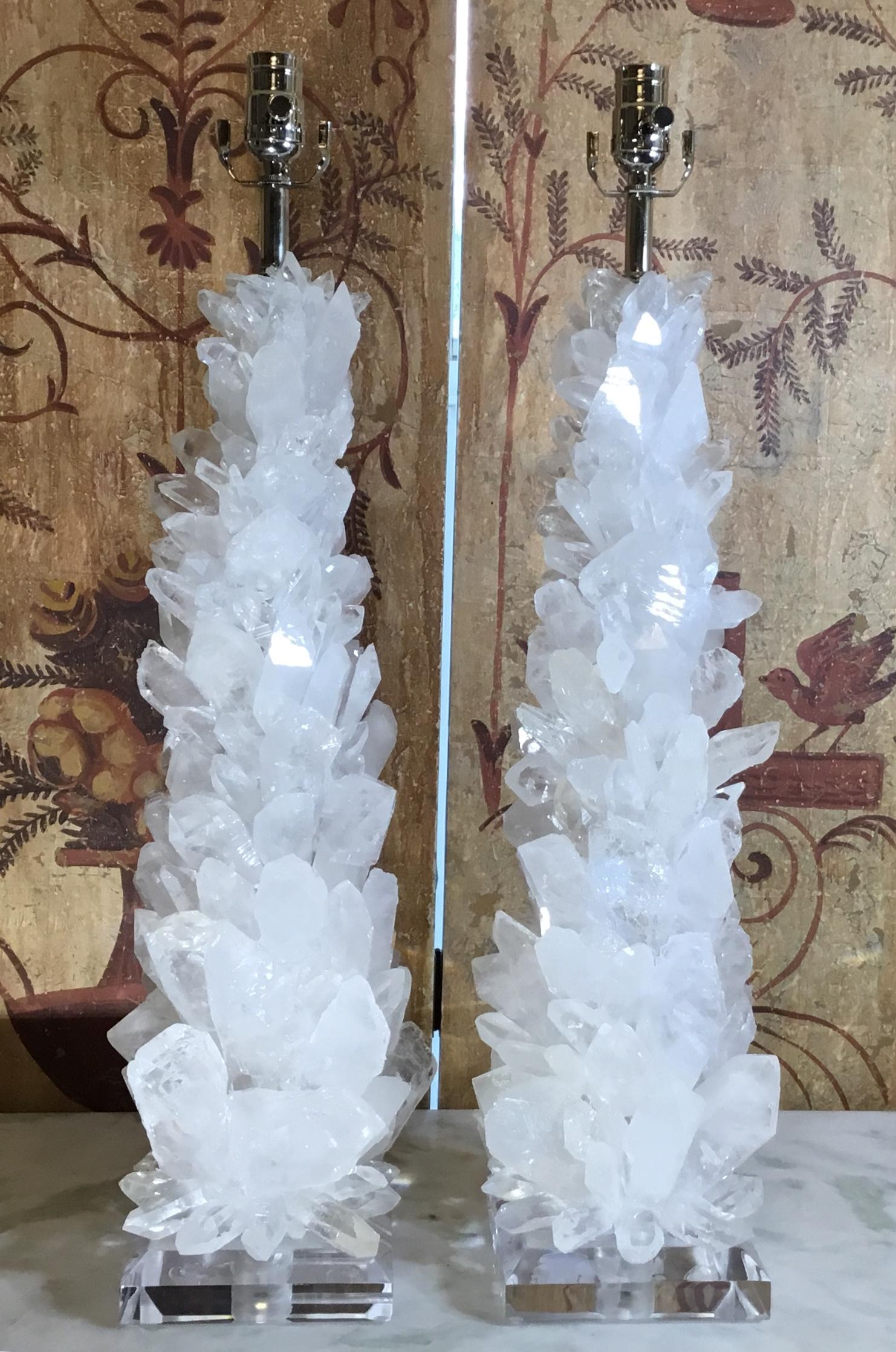 Pair of Fantastic White Quartz Crystal Table Lamps 11