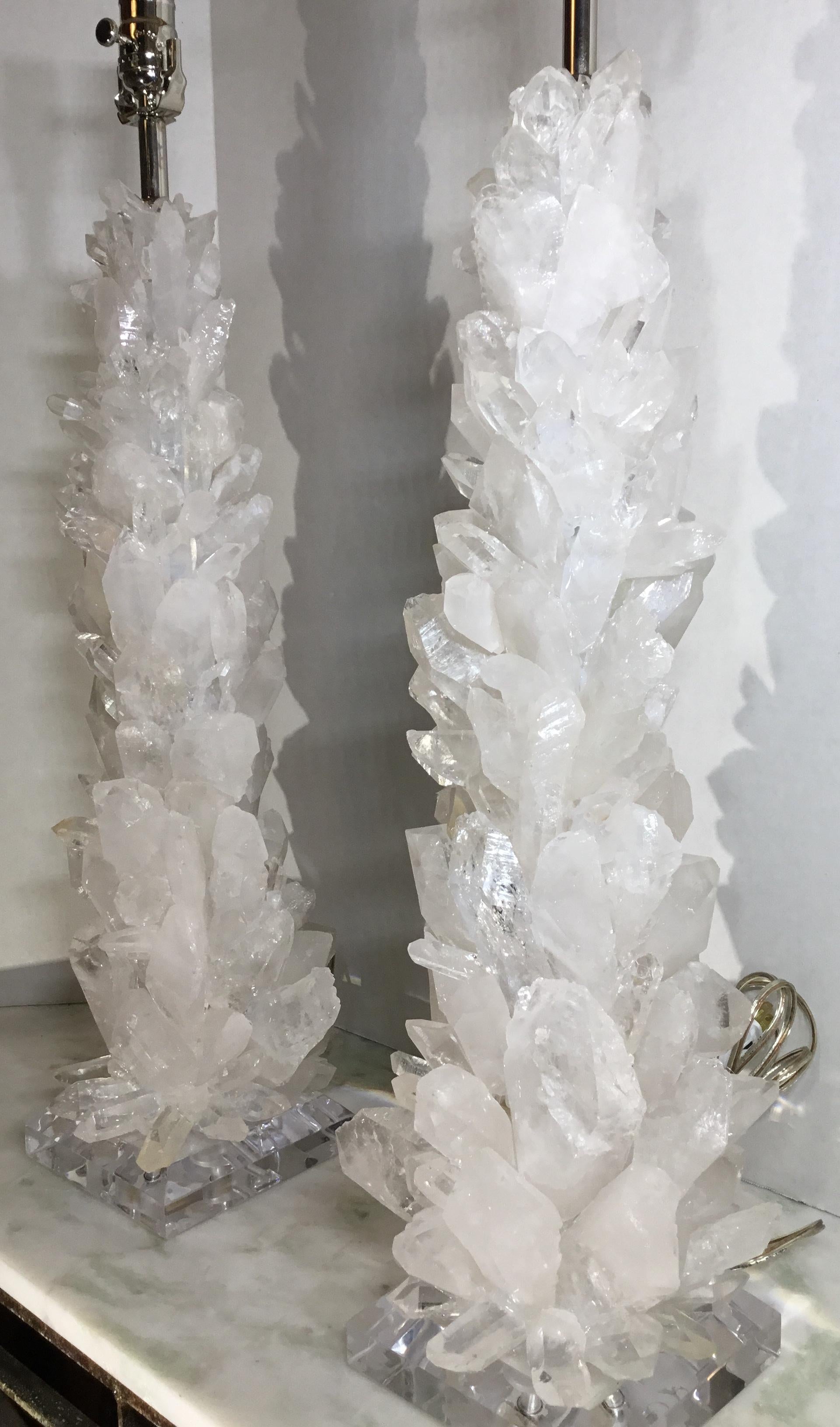 American Pair of Fantastic White Quartz Crystal Table Lamps