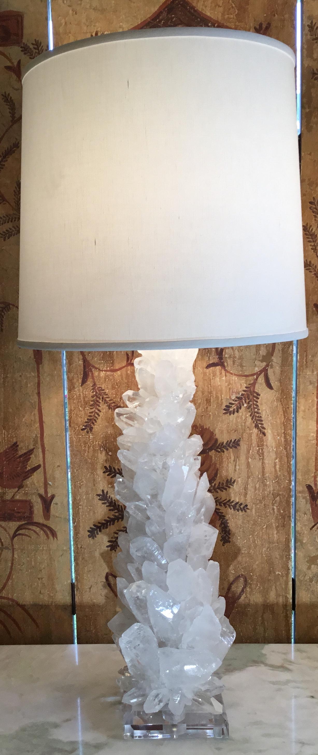 Contemporary Pair of Fantastic White Quartz Crystal Table Lamps