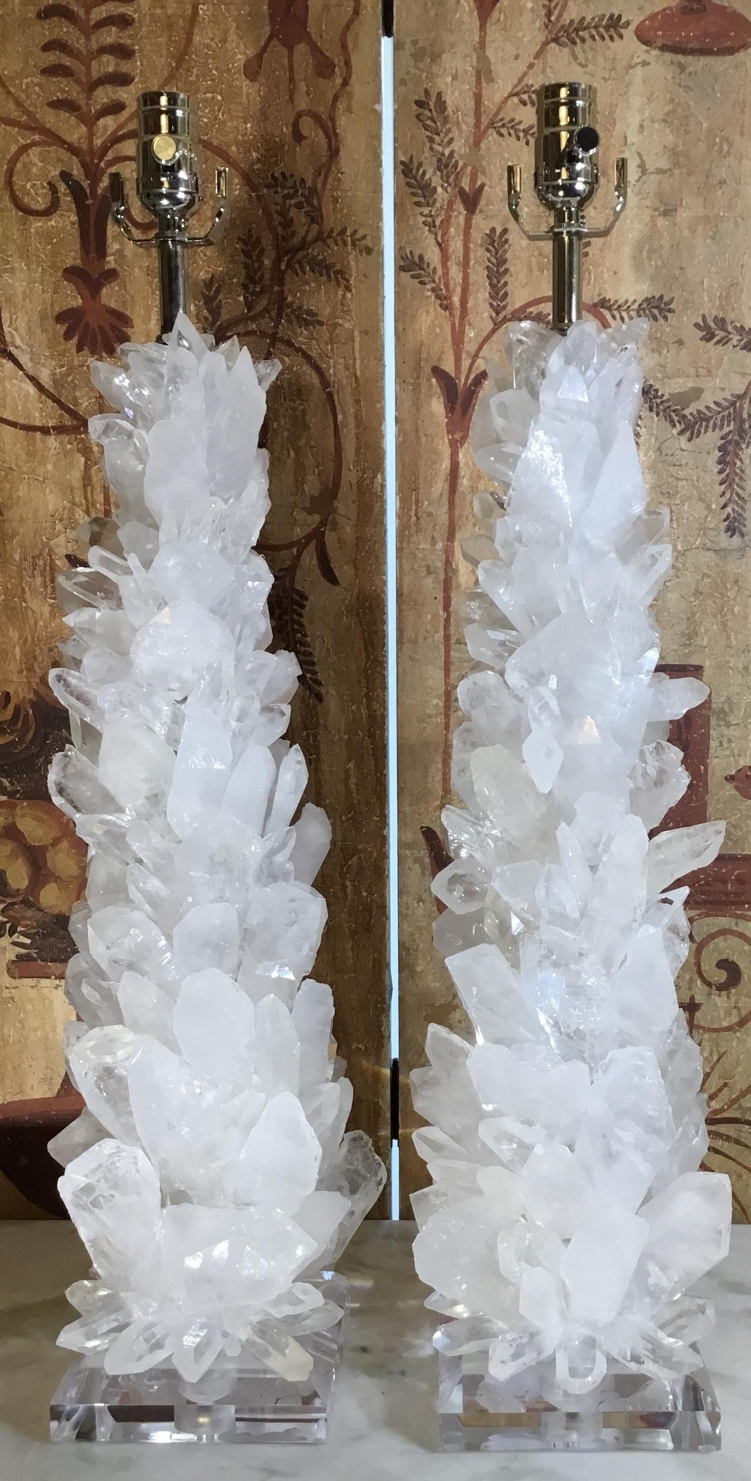 Pair of Fantastic White Quartz Crystal Table Lamps 1