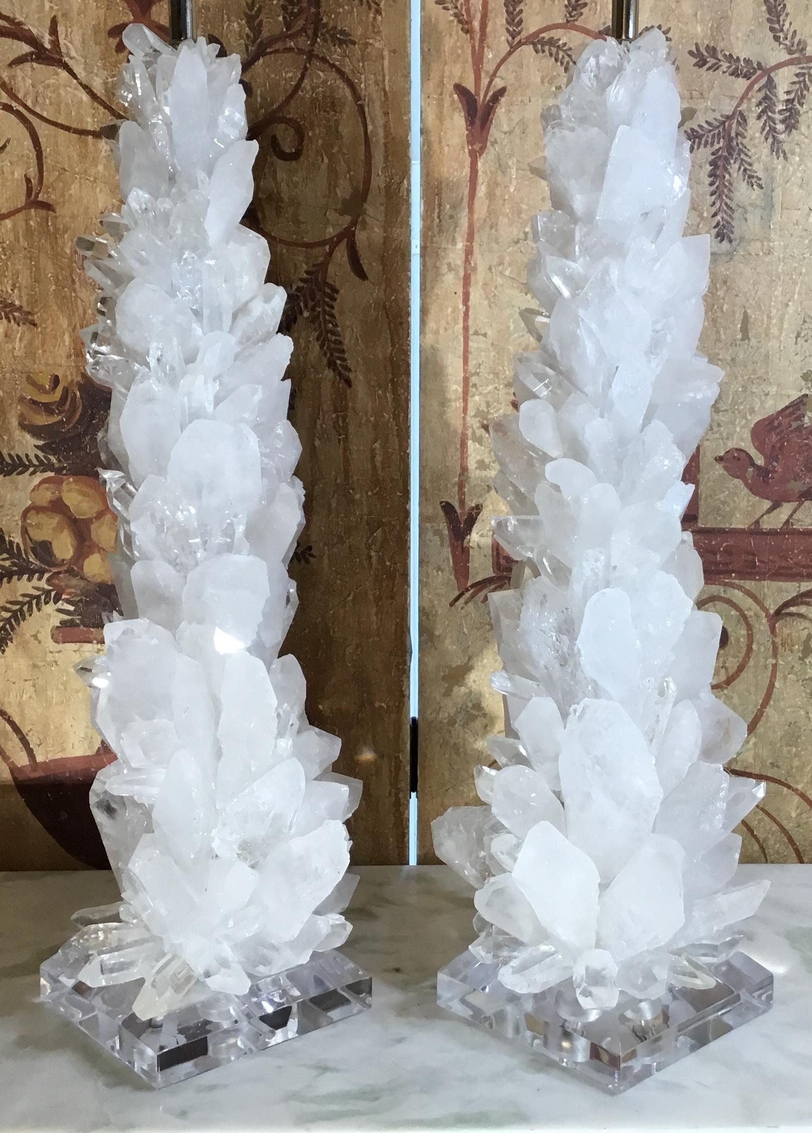 Pair of Fantastic White Quartz Crystal Table Lamps 2
