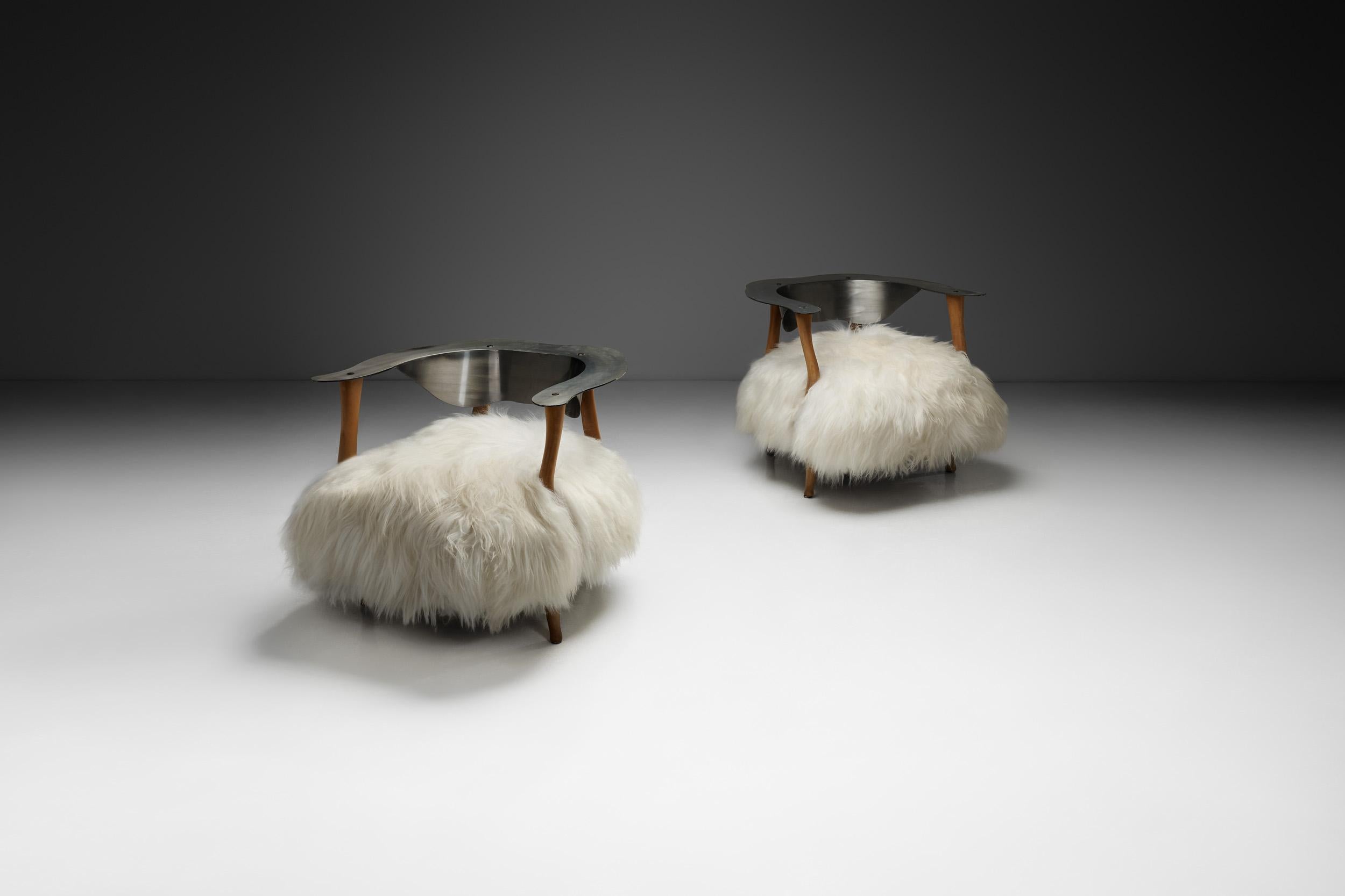 These “Fantasy” armchairs, designed by Kurt Beier for Koinor epitomise the avant-garde and experimental nature of postmodern design. Created during a period marked by a break from traditional creative conventions, these chairs combine unconventional