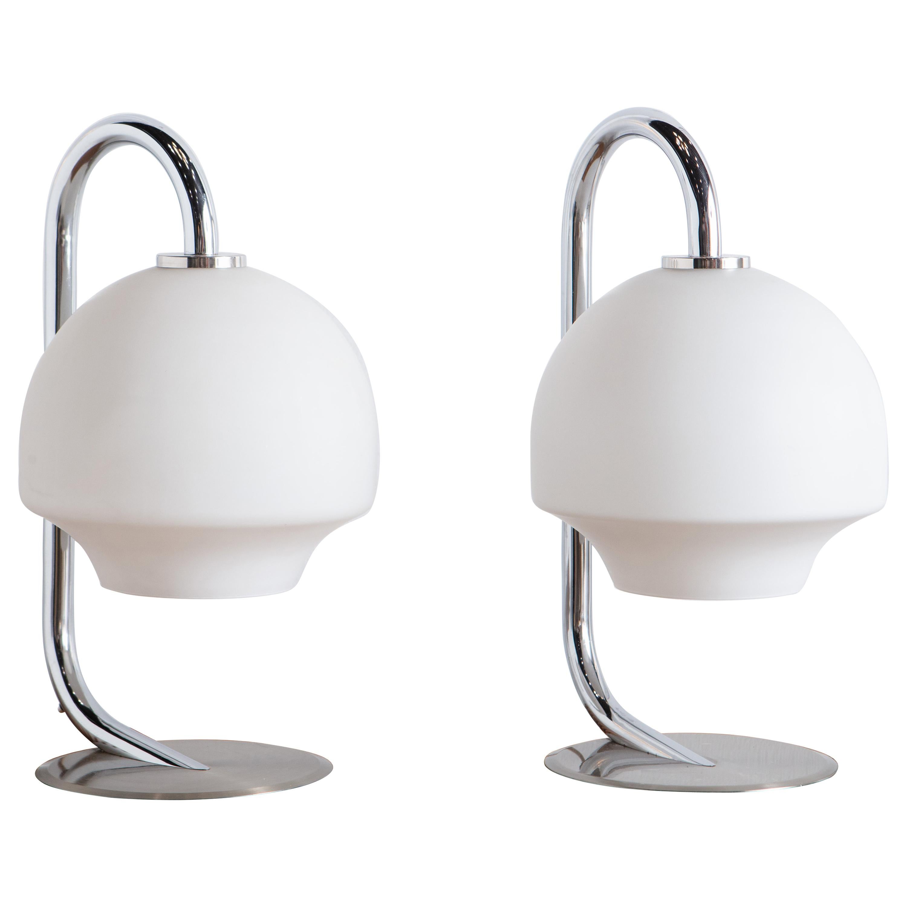 Pair of Fase Chrome and Glass Table Lamps