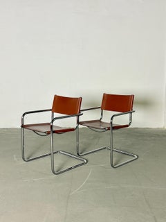 Pair of Fasem S34 Chairs in Cognac Leather – Original Upholstery, Italian Design