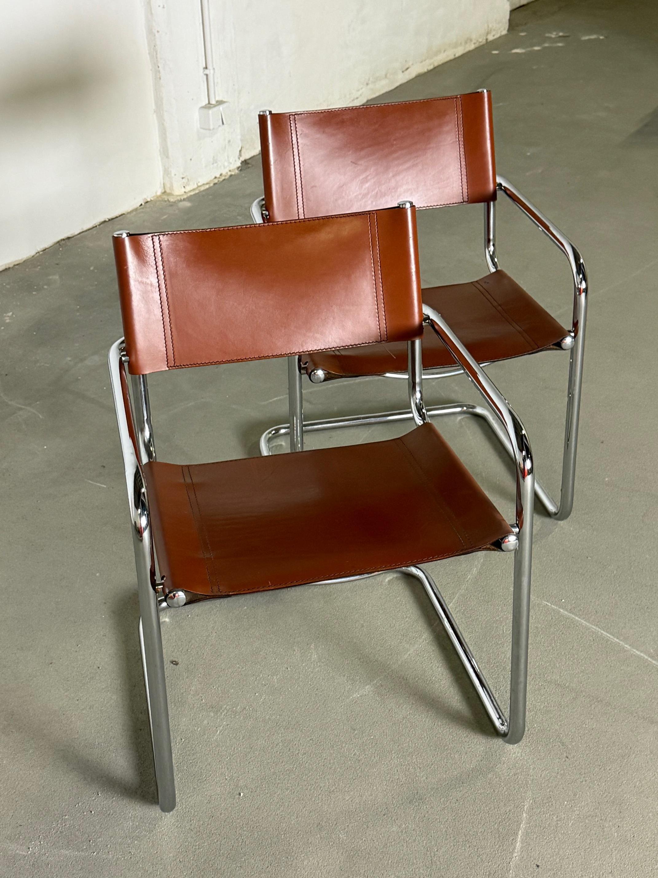 Paar Fasem S34 Stühle in Cognac Leder - Original Polsterung, Italienisches Design im Angebot 2