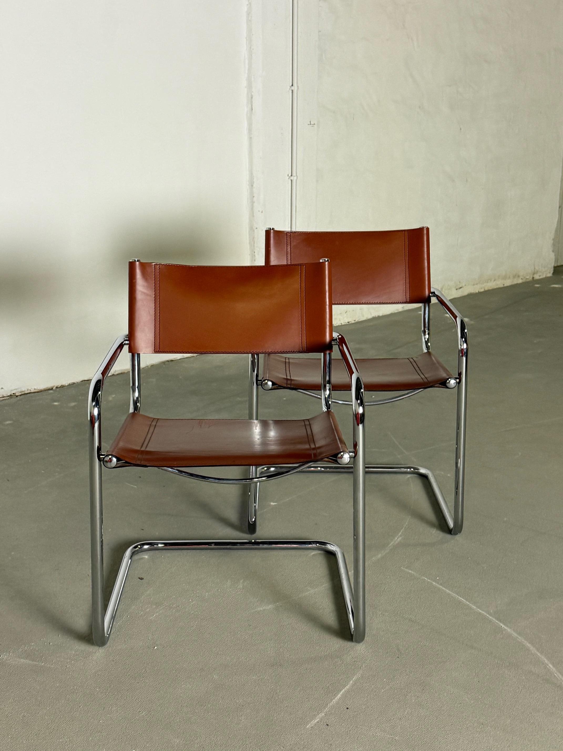 Paar Fasem S34 Stühle in Cognac Leder - Original Polsterung, Italienisches Design im Angebot 3