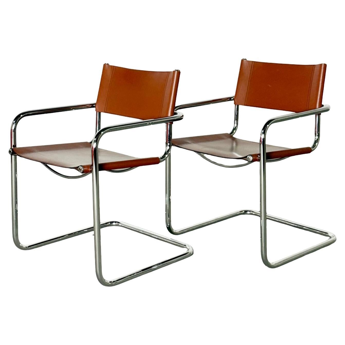 Paar Fasem S34 Stühle in Cognac Leder - Original Polsterung, Italienisches Design im Angebot