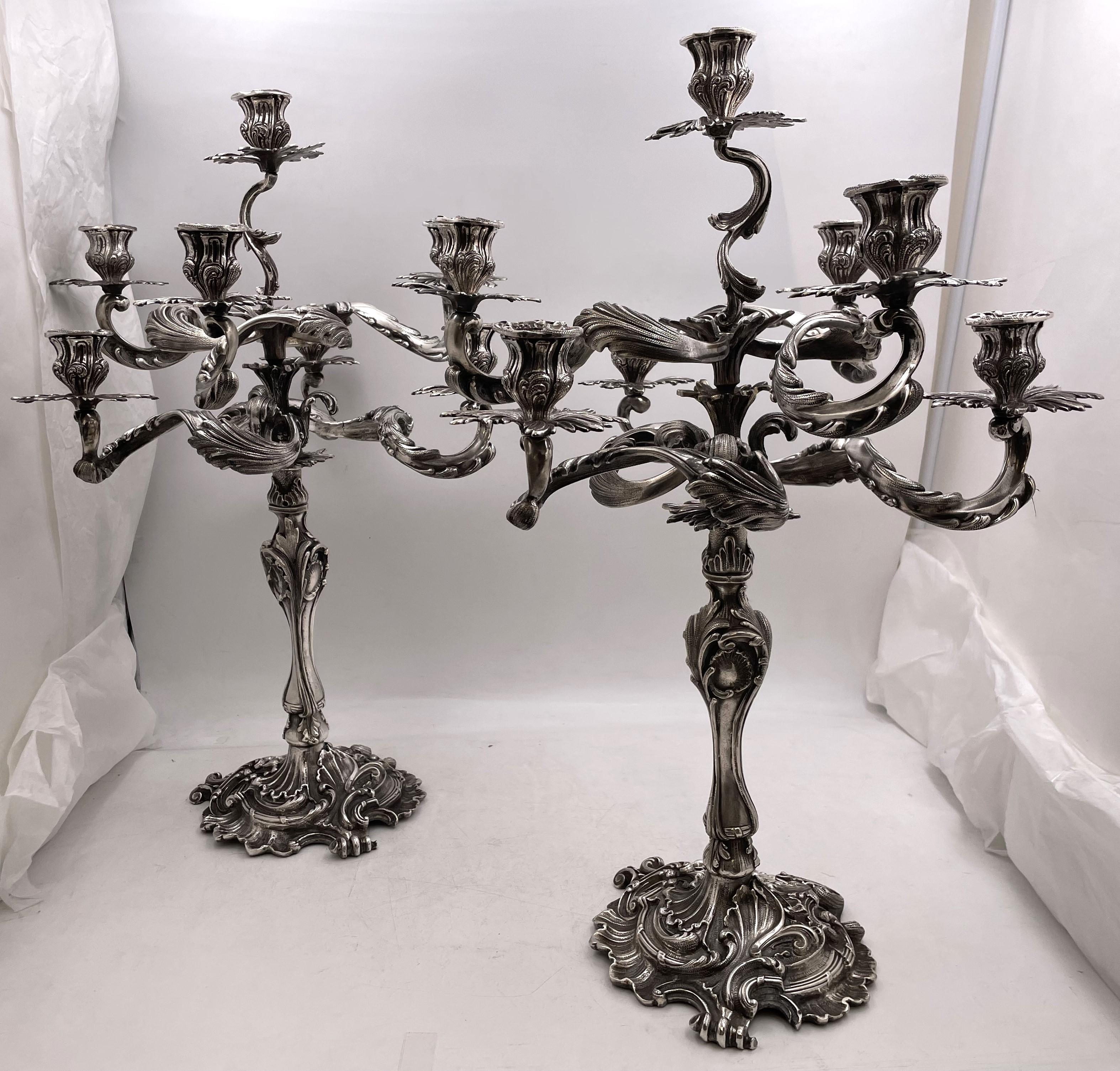 Pair of Fasoli Italian Silver 7-Light Candelabra Late 19th Early 20th Century In Good Condition For Sale In New York, NY