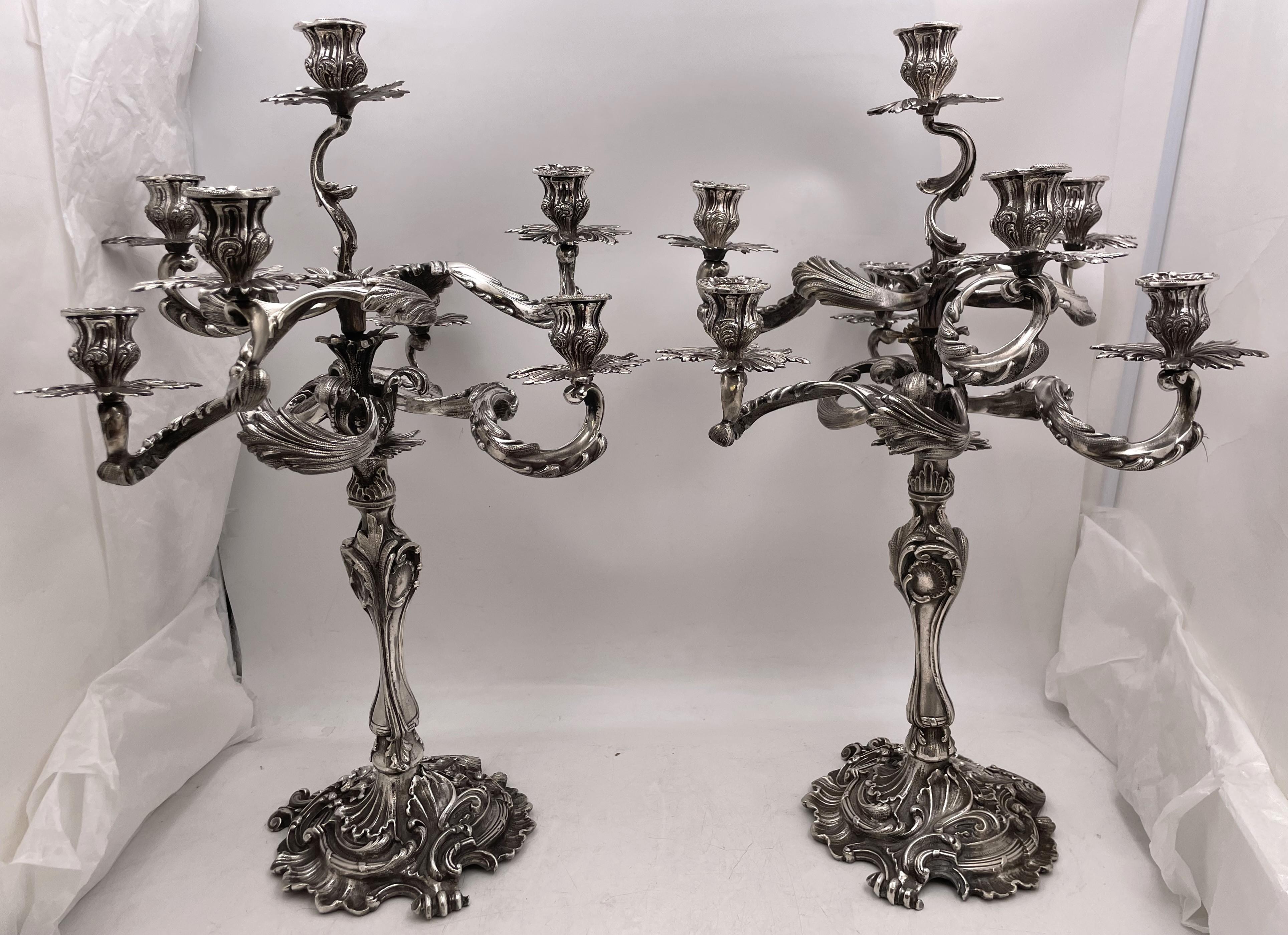 Pair of Fasoli Italian Silver 7-Light Candelabra Late 19th Early 20th Century For Sale 1