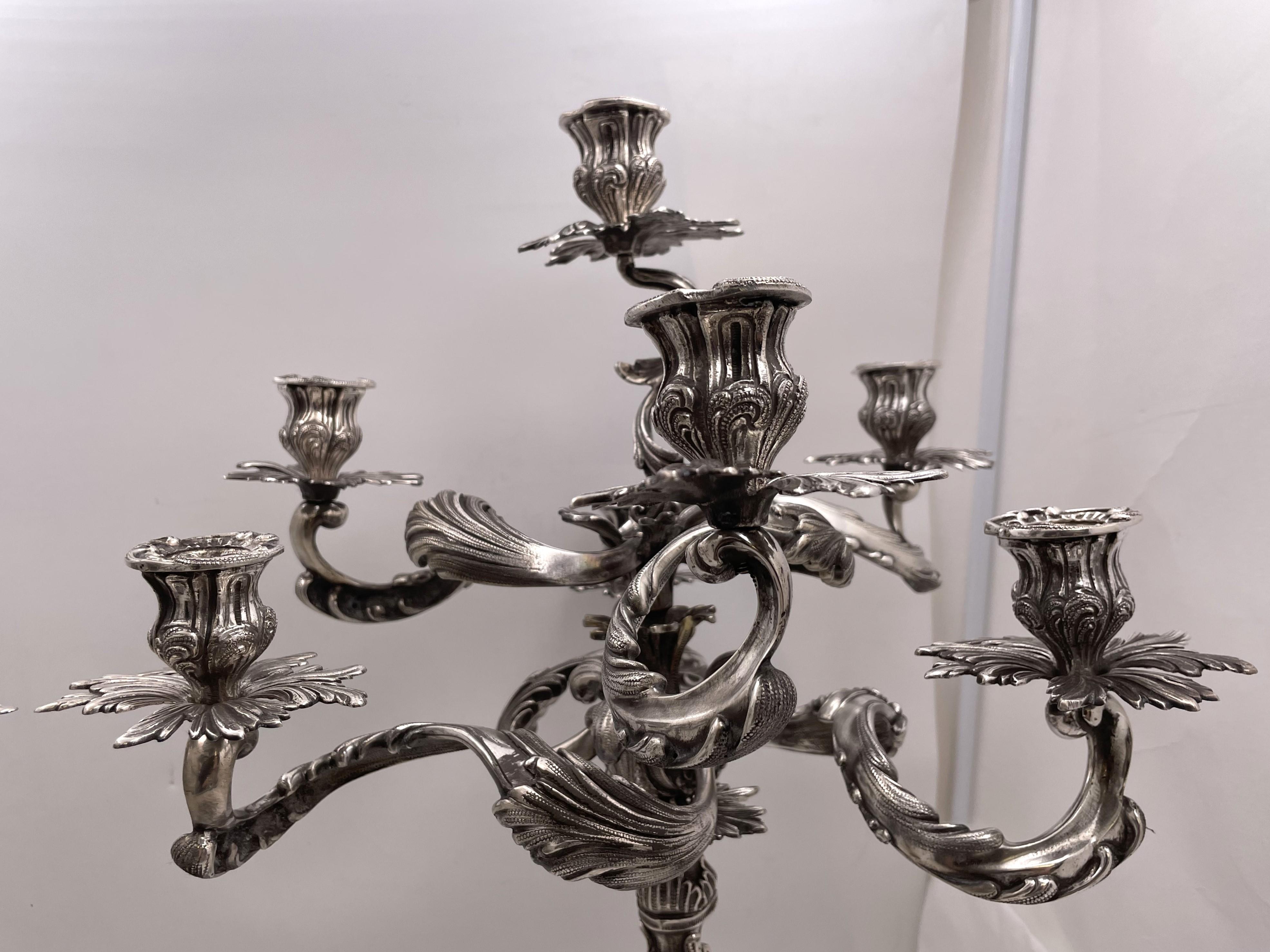 Pair of Fasoli Italian Silver 7-Light Candelabra Late 19th Early 20th Century For Sale 3