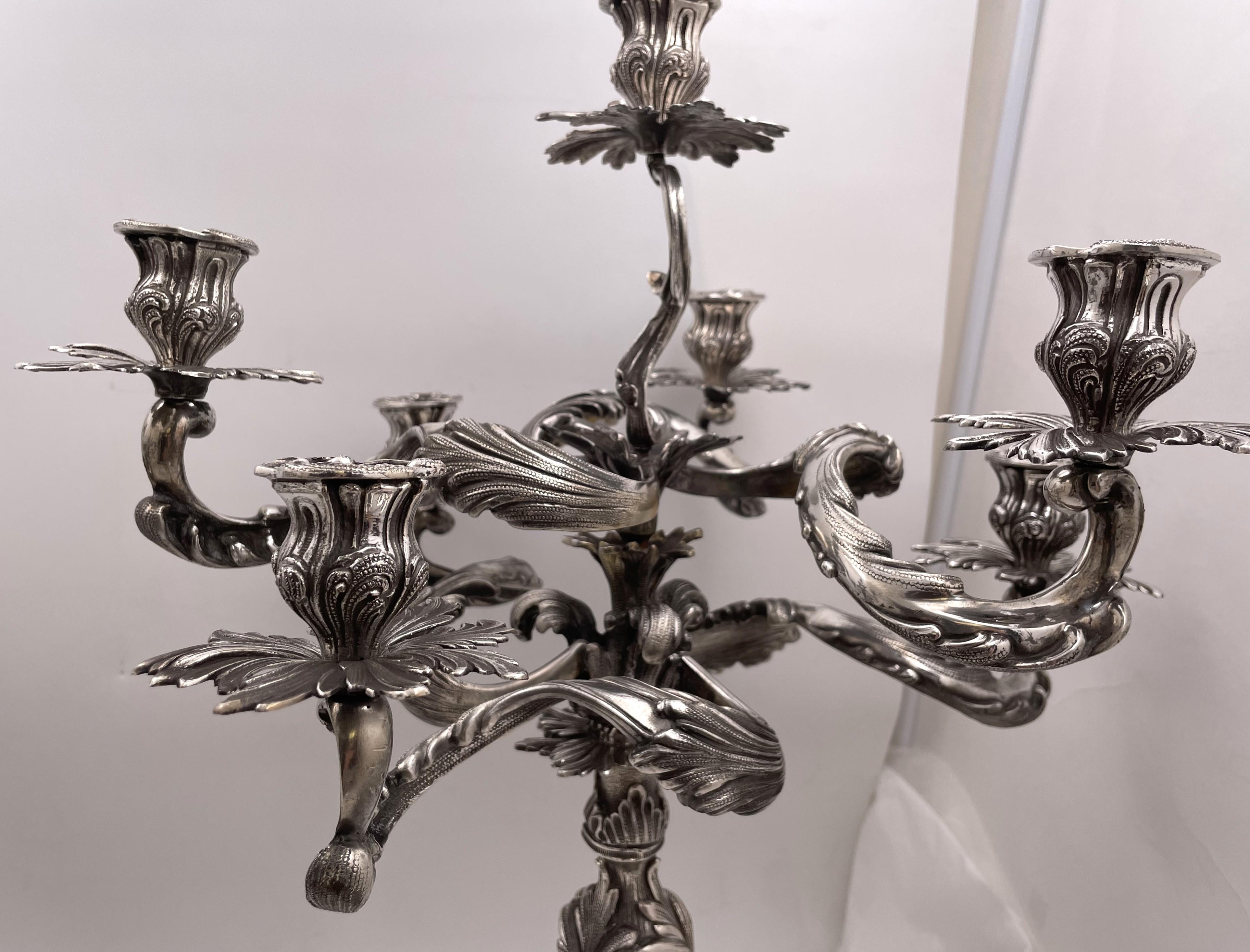 Pair of Fasoli Italian Silver 7-Light Candelabra Late 19th Early 20th Century For Sale 4