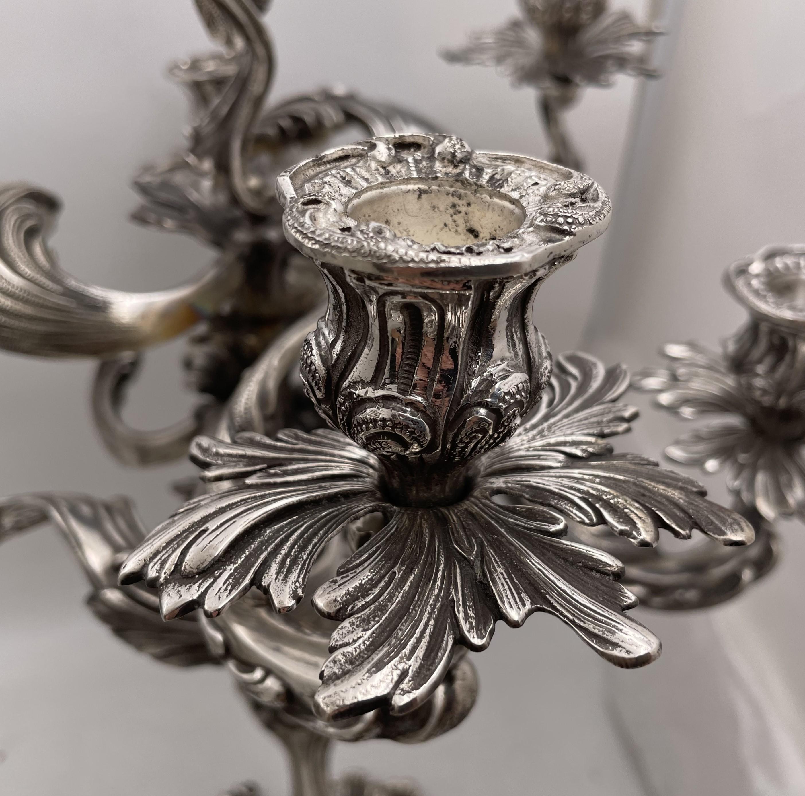 Pair of Fasoli Italian Silver 7-Light Candelabra Late 19th Early 20th Century For Sale 5