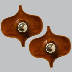 Pair of Fat Lava Brown Ceramic Wall Lights, Hustadt Keramik