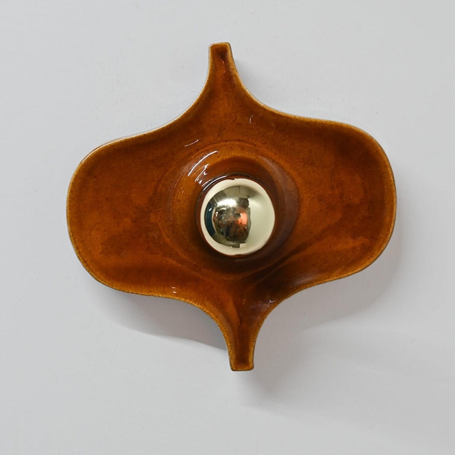 Space Age Coppia di applique in ceramica marrone Lava Grassi, Hustadt Keramik in vendita