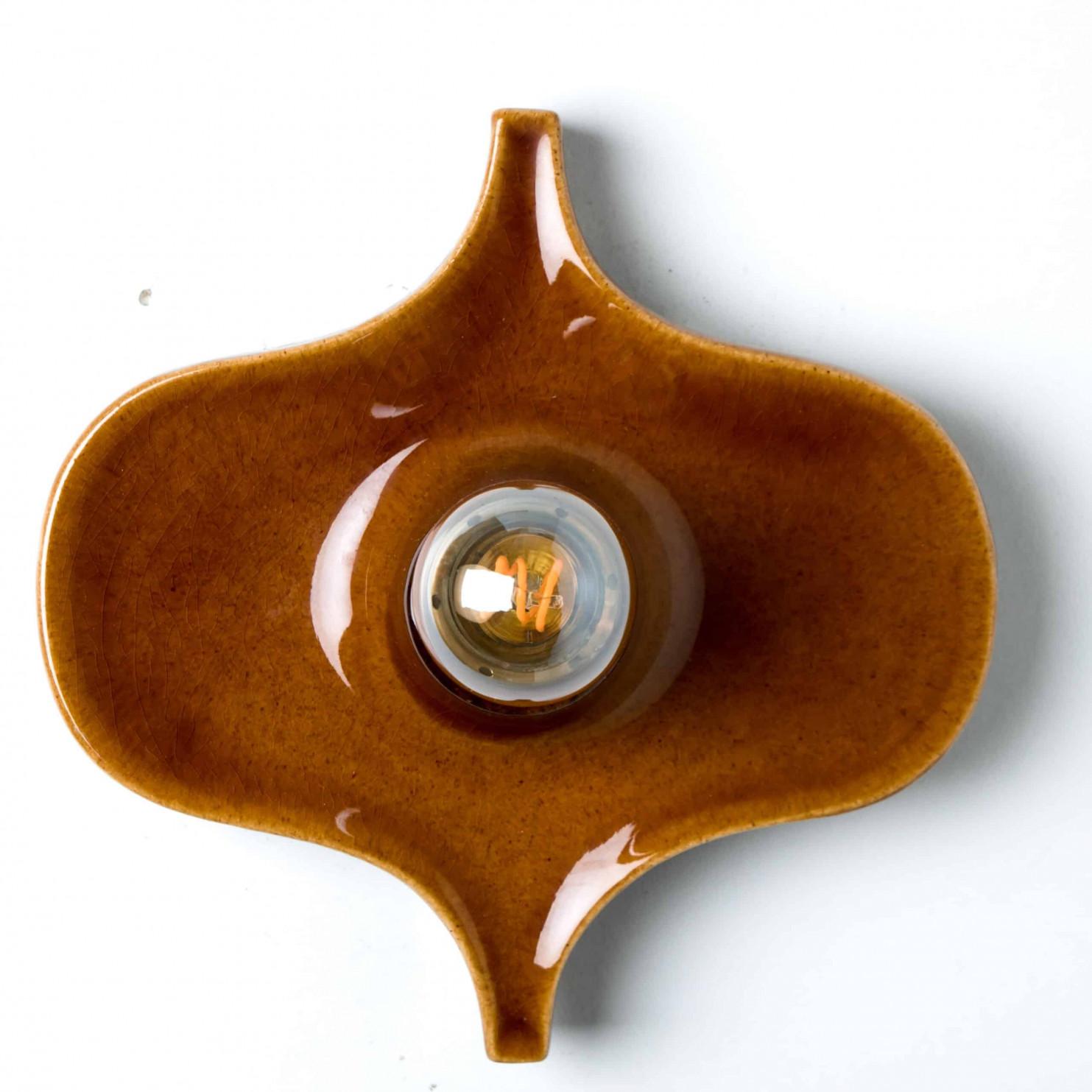 Paire de lampes murales en céramique Fat Lava Brown, Hustadt Keramik Bon état - En vente à Rijssen, NL