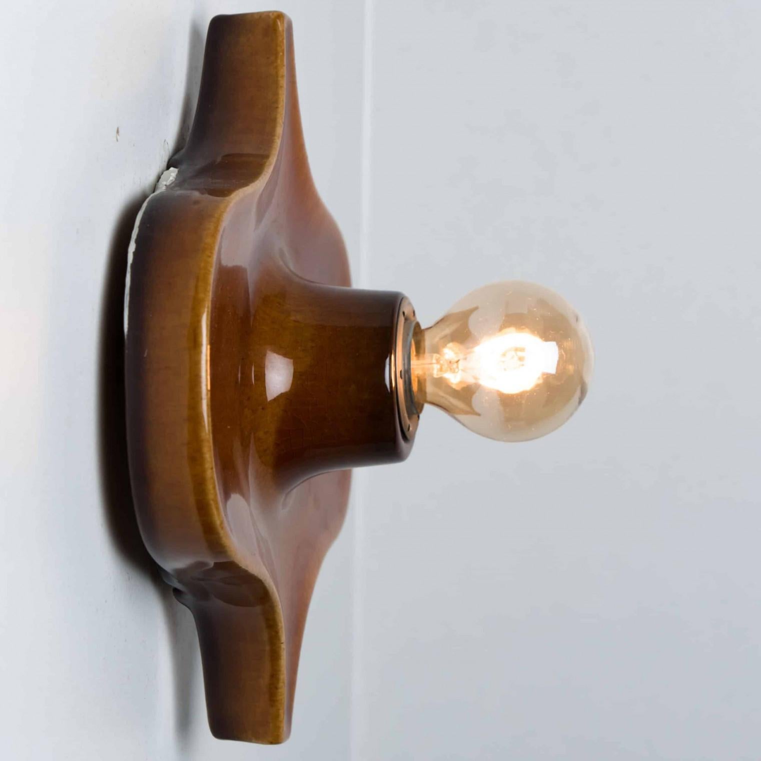 20ième siècle Paire de lampes murales en céramique Fat Lava Brown, Hustadt Keramik en vente