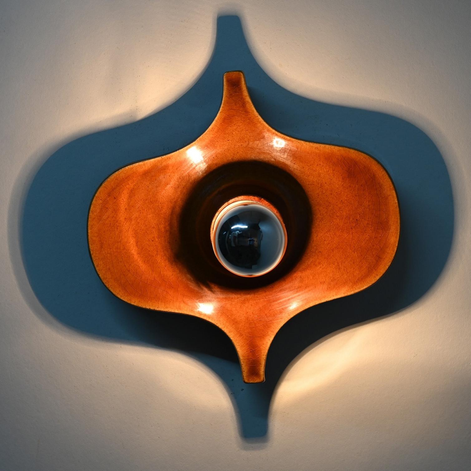 Pair of Fat Lava Brown Ceramic Wall Lights, Hustadt Keramik For Sale 1