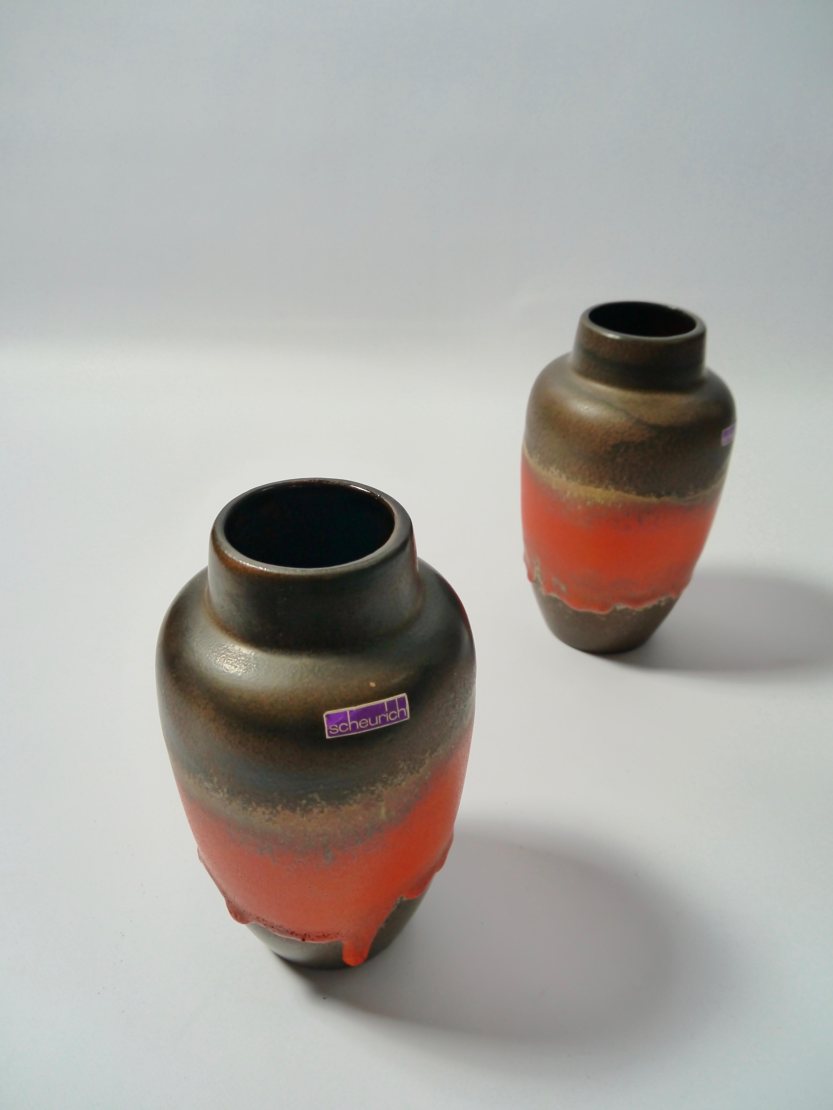 Glazed Pair of Fat Lava Ceramic Vases by Scheurich, West Germany, 1960s For Sale