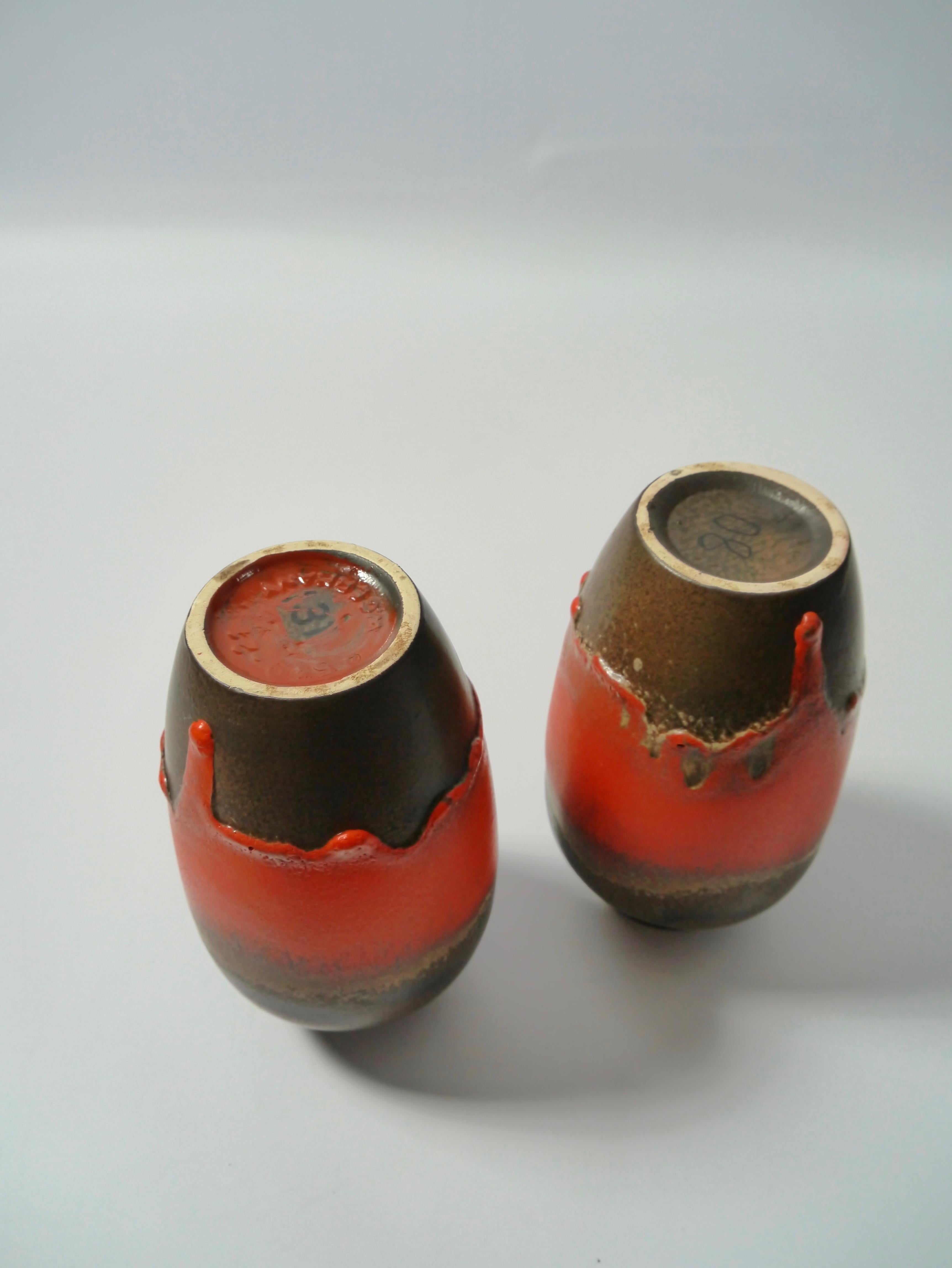 Pair of Fat Lava Ceramic Vases by Scheurich, West Germany, 1960s In Good Condition For Sale In Barcelona, ES