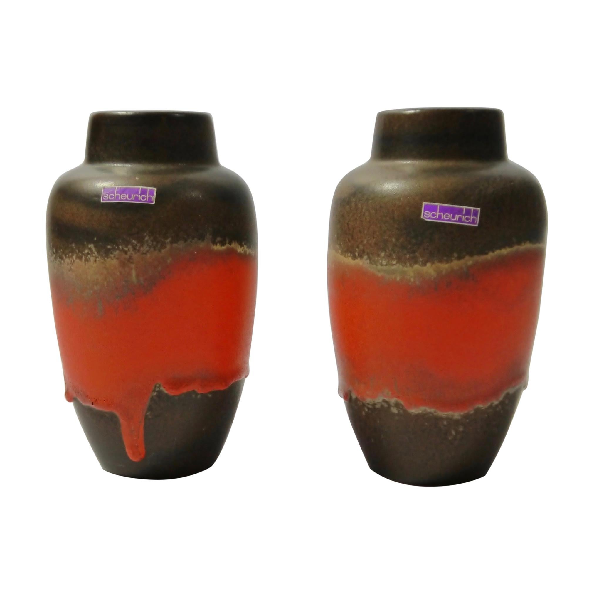 Pair of Fat Lava Ceramic Vases by Scheurich, West Germany, 1960s