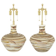 Pair of Fat Lava Glazed Ceramic Lamps
