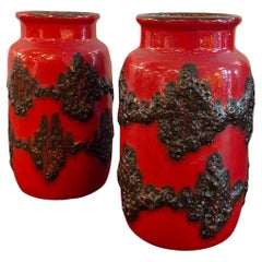 Vintage Pair of Fat Lava Vases by Scheurich Keramik