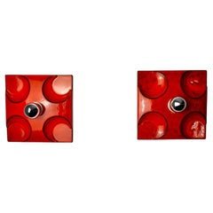 Pair of Fat Lava Wall Lamps by Hustadt Leuchten, Red Ceramic, Germany, 1960