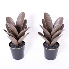 Pair of Faux Agave Plants in Metal Planters