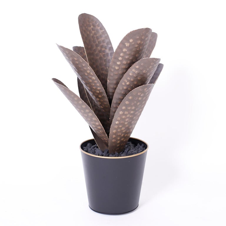 Pair of Faux Agave Plants in Metal Planters For Sale at 1stDibs