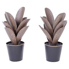 Pair of Faux Agave Plants in Metal Planters
