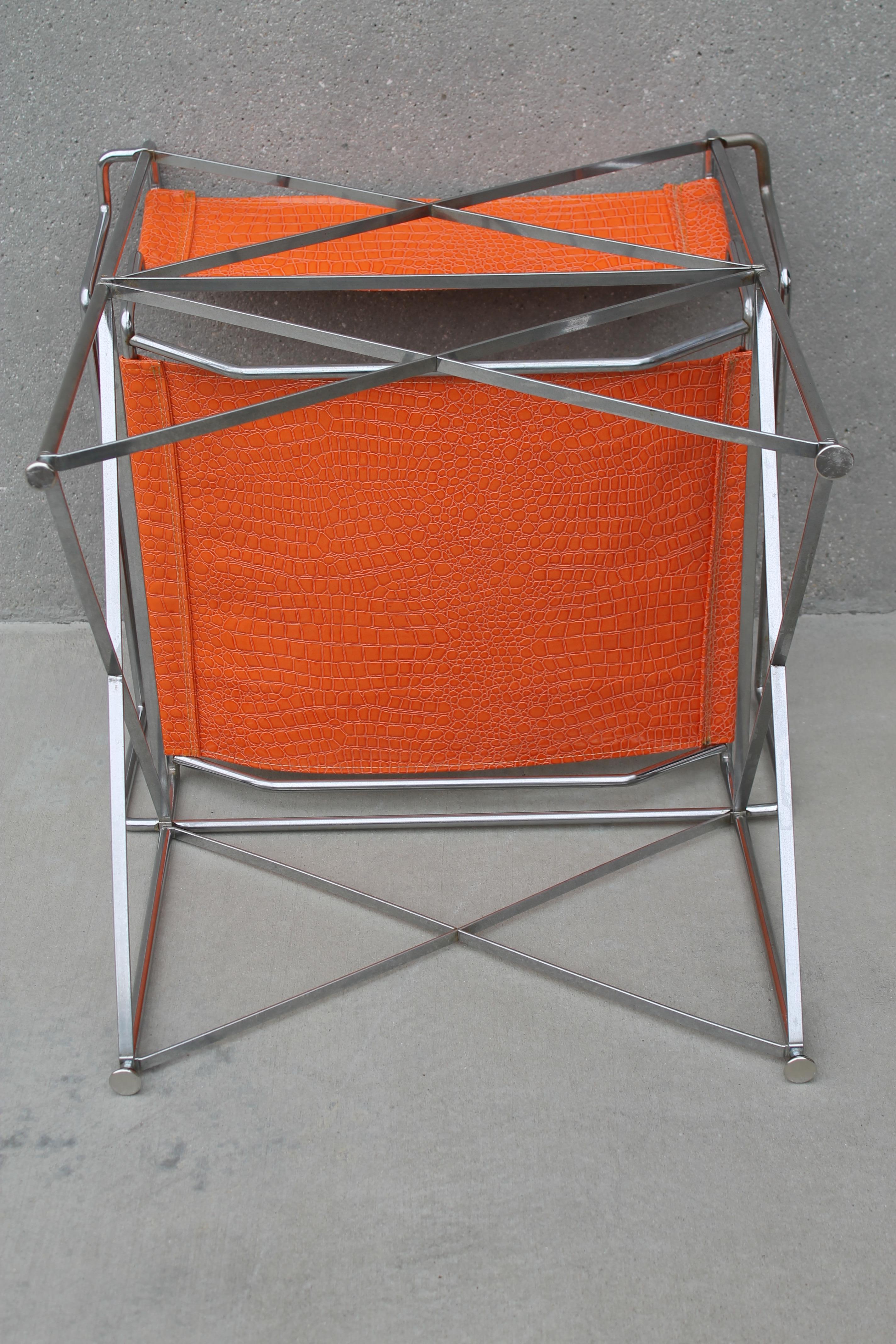 Steel Pair of Faux Alligator Orange Chairs