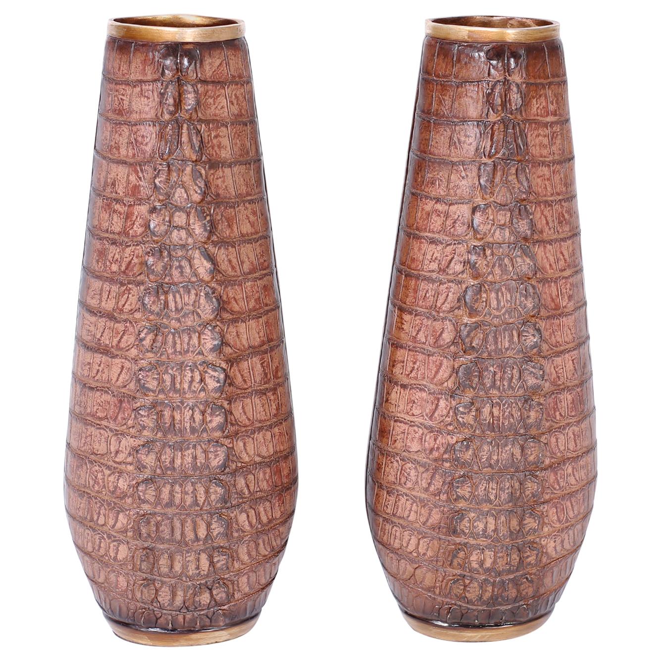 Pair of Faux Alligator Vases For Sale
