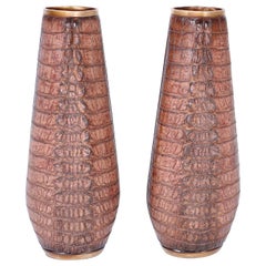 Vintage Pair of Faux Alligator Vases