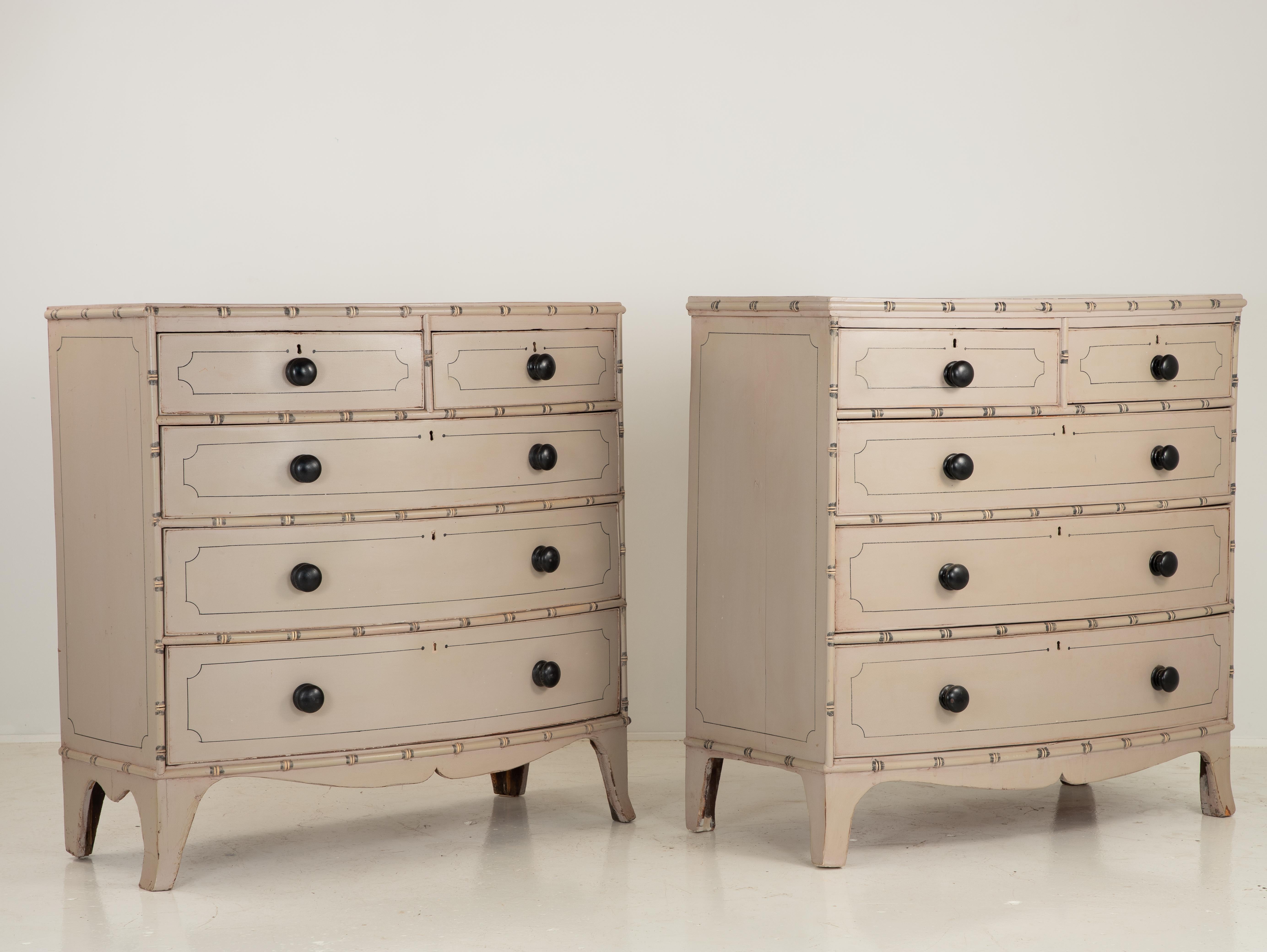 19th Century Pair of Faux Bamaboo Chests oF Drawers