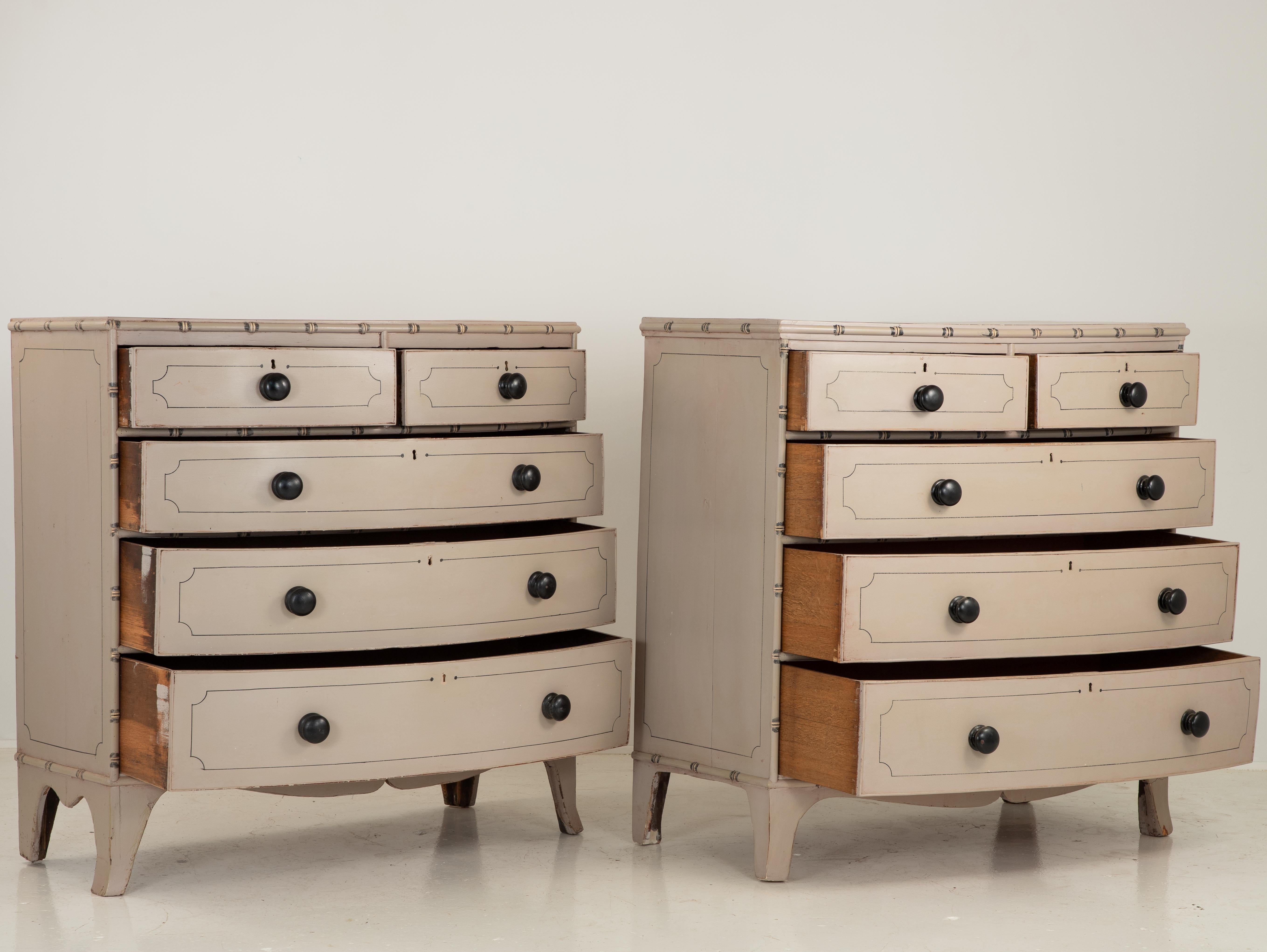 Mahogany Pair of Faux Bamaboo Chests oF Drawers
