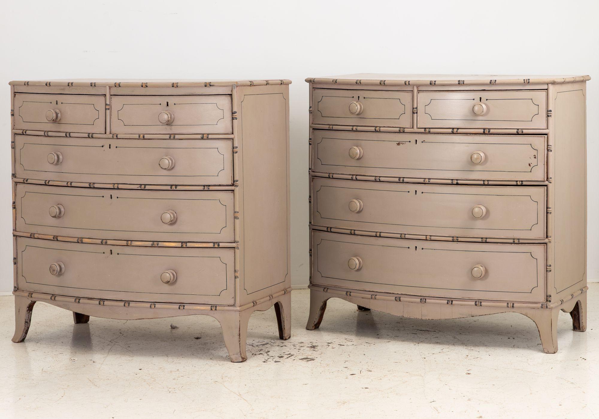 Pair of Faux Bamaboo Chests oF Drawers, French 19th Century In Good Condition For Sale In South Salem, NY