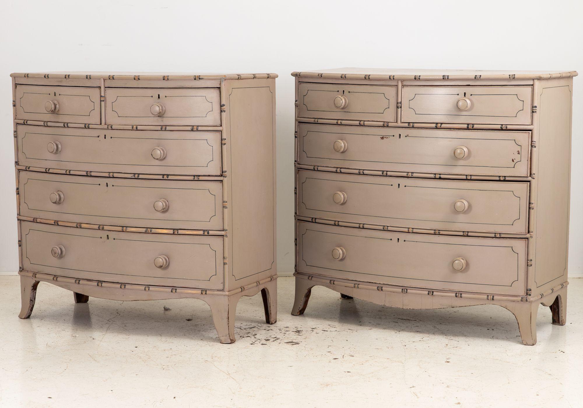 Mahogany Pair of Faux Bamaboo Chests oF Drawers, French 19th Century For Sale