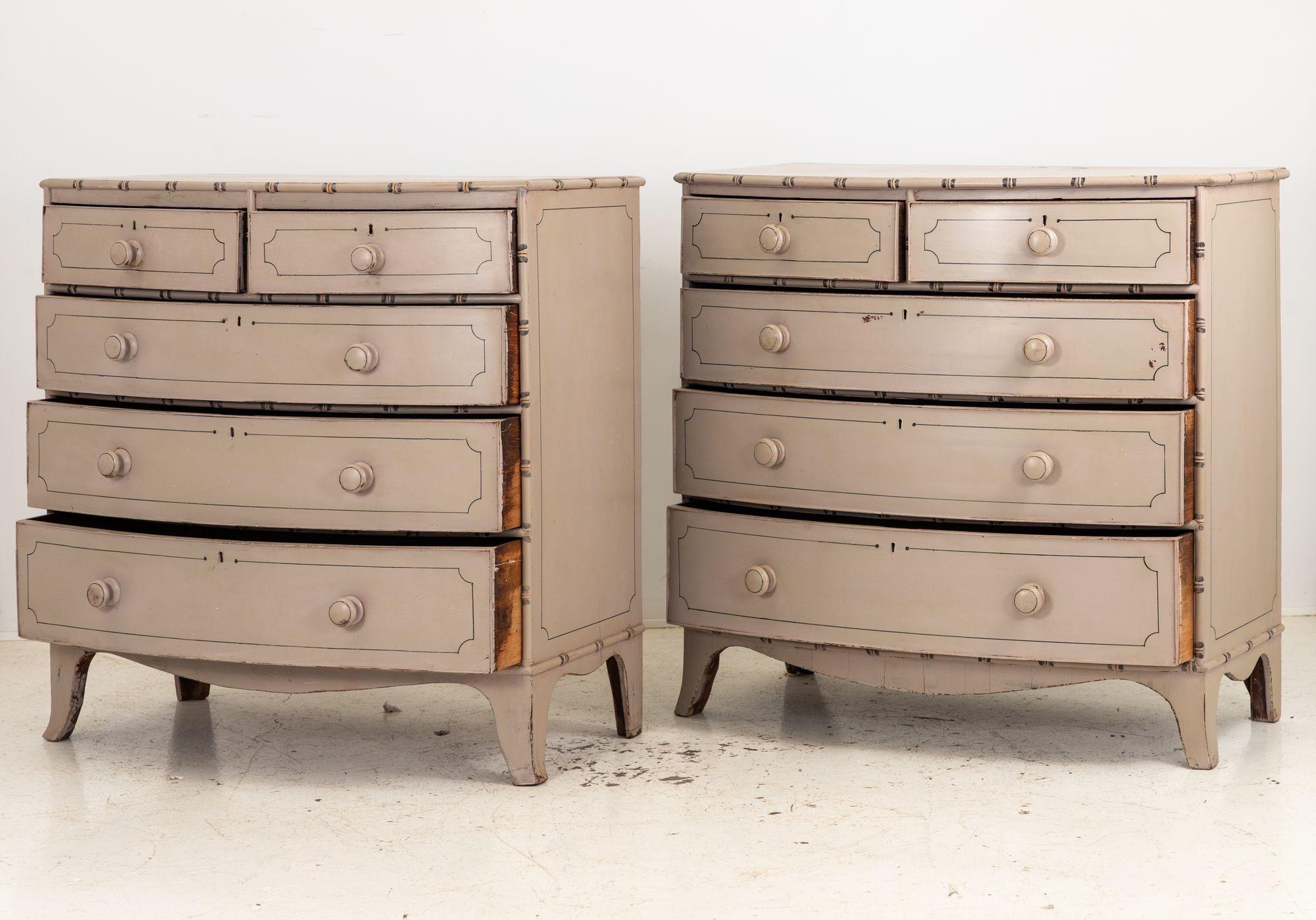 Pair of Faux Bamaboo Chests oF Drawers, French 19th Century For Sale 1