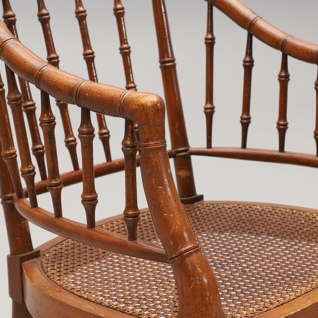 Pair of Faux Bamboo and cane armchairs, by Baker Furniture, United States 1950s In Good Condition For Sale In Basel, BS