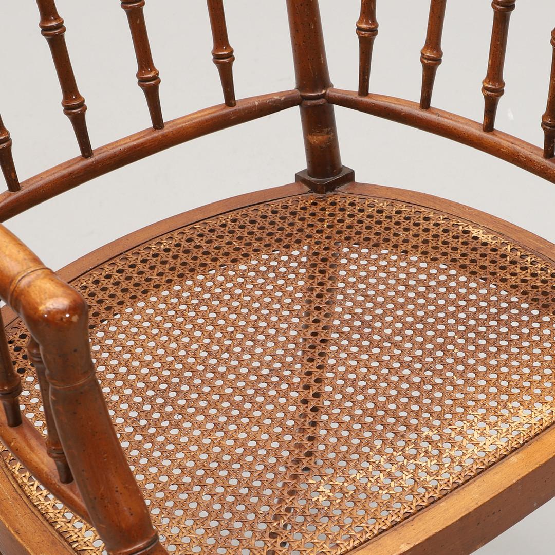 20th Century Pair of Faux Bamboo and cane armchairs, by Baker Furniture, United States 1950s For Sale