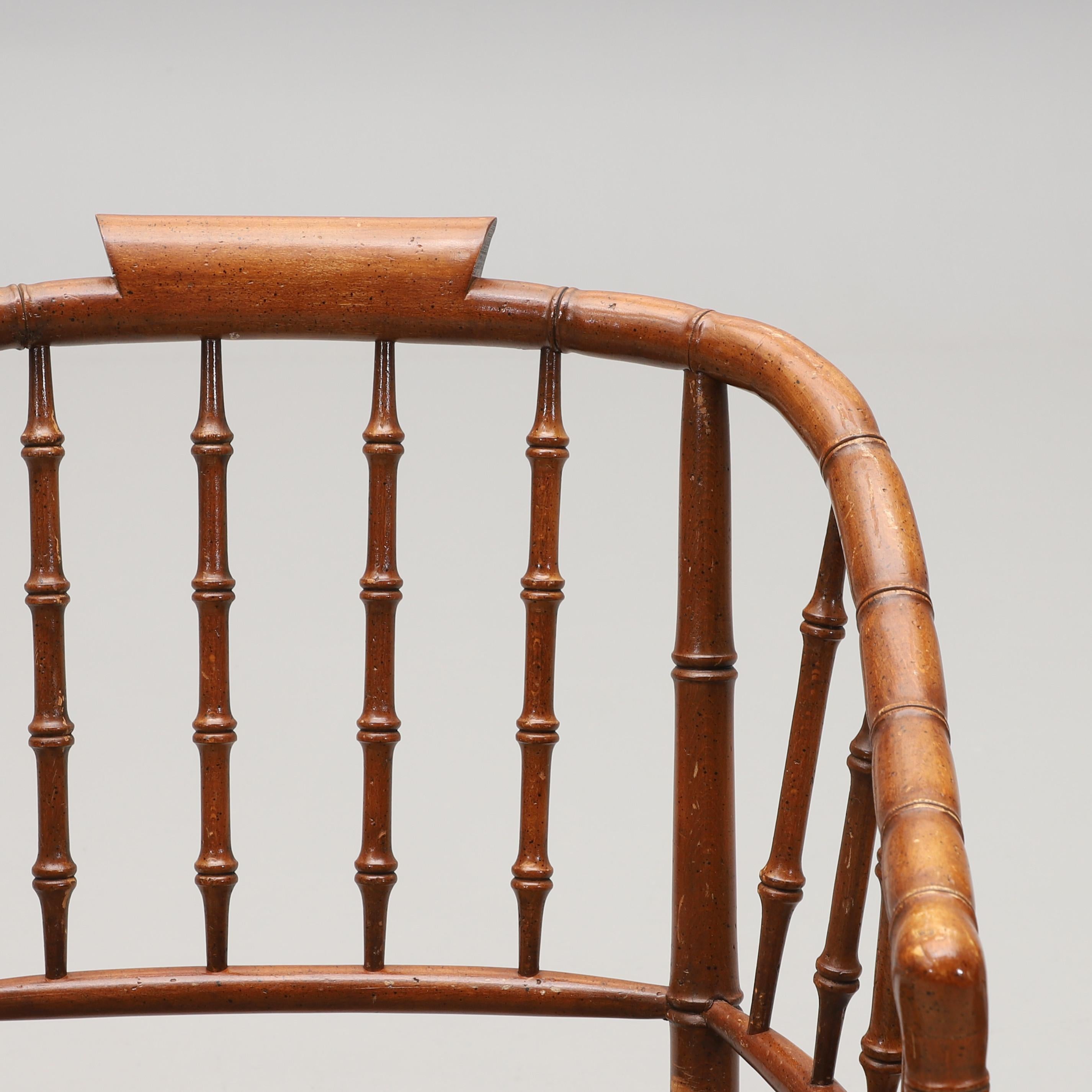 Pair of Faux Bamboo and cane armchairs, by Baker Furniture, United States 1950s For Sale 1