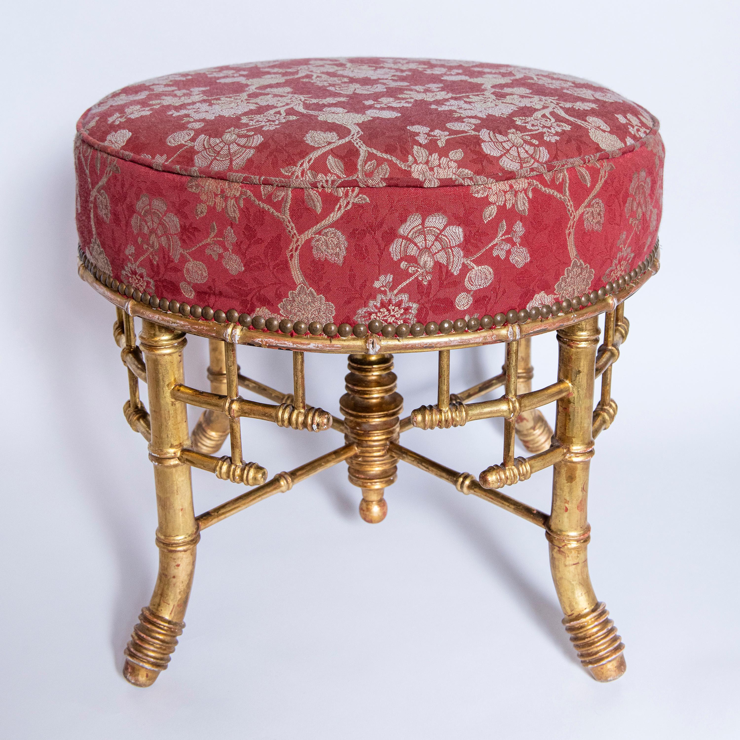 English Pair of Faux Bamboo and Gold Leaf Stools. England, Late 19th Century For Sale