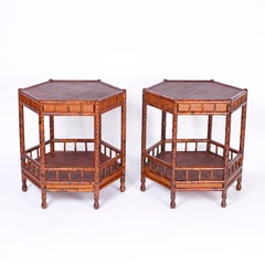 Pair of Faux Bamboo and Grasscloth Tables