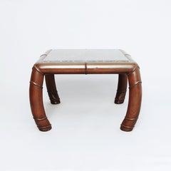 Mid-Century Pair of Faux Bamboo and Grey Marble Top Side Sofa Tables Hollywood